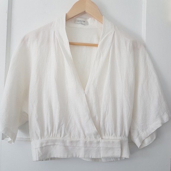 Aritzia Babaton Tahoma Blouse 100% Linen Cream Sz S - Picture 4 of 15
